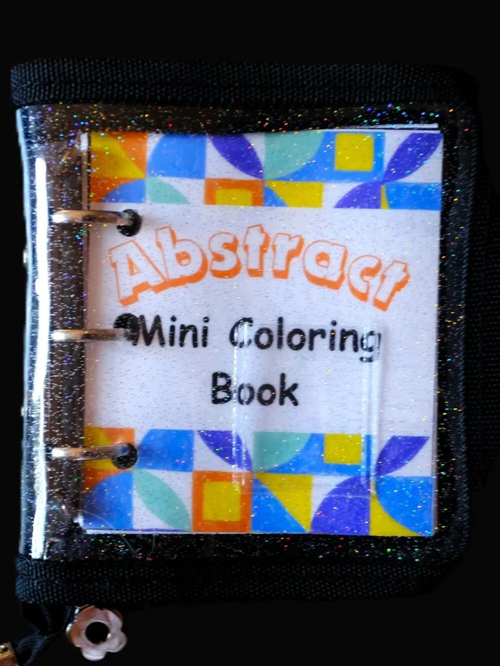 Mini Coloring Book Set, Abstract Designs, Handmade, 3 ring binder, zipper cover